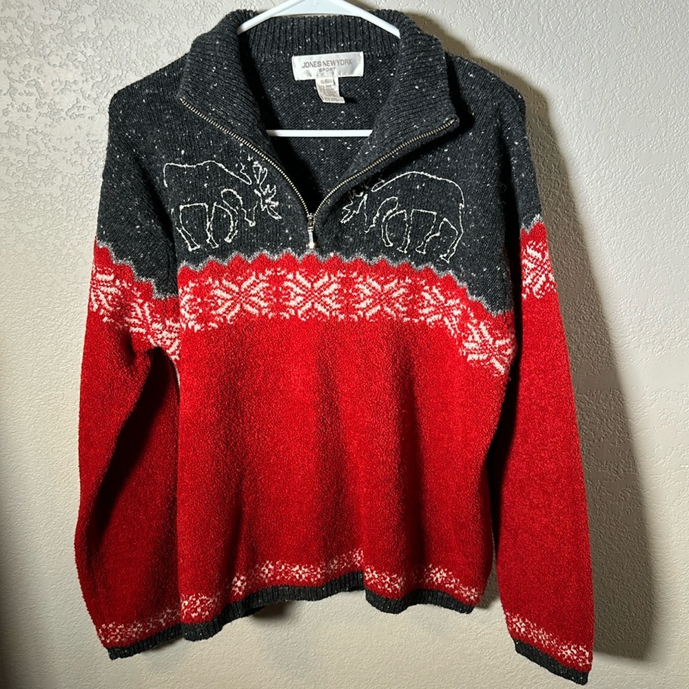 Vintage Jones New York Sport Wool Blend Half Zip Sweater L